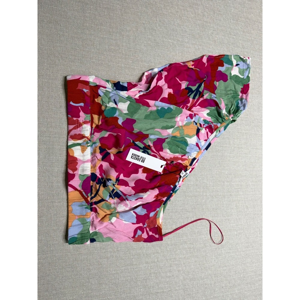 BB Dakota Steve Madden Womens One Shoulder Floral Crop Top Multi Pink Green M - Picture 2 of 7